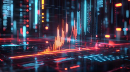Return on investment (ROI) depicted as a rising graph in a futuristic financial analysis environment