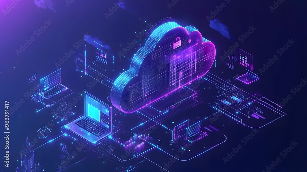 Poster software as a service (saas) visualized as a cloud-based platform empowering businesses globally