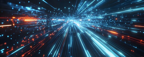 Abstract Digital Lines and Particles in Blue and Orange Hues