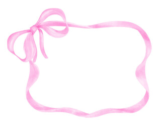 Coquette Frame Pink ribbon bow watercolor horizontal