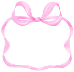 Coquette Frame Pink ribbon bow watercolor horizontal