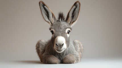 Donkey head with big ears on white background