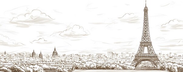 Hand-drawn sketch of the Eiffel Tower and cityscape of Paris