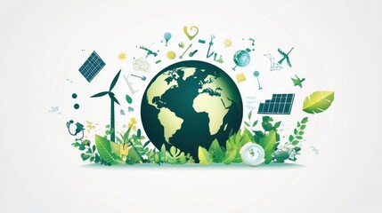 A green background with a large globe in the center