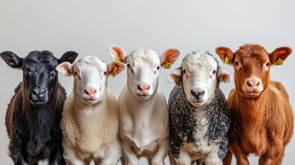 Fototapeta premium Farm animals standing on white background