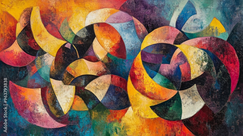 Aufkleber vibrant abstract painting with colorful geometric shapes, creating a dynamic and eye-catching compos
