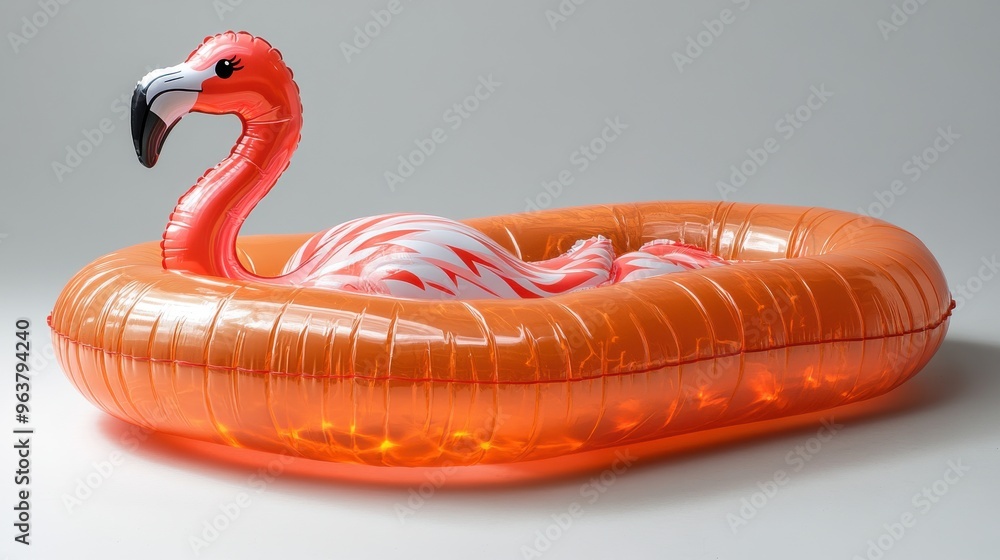 Poster flamingo pool float on a white background