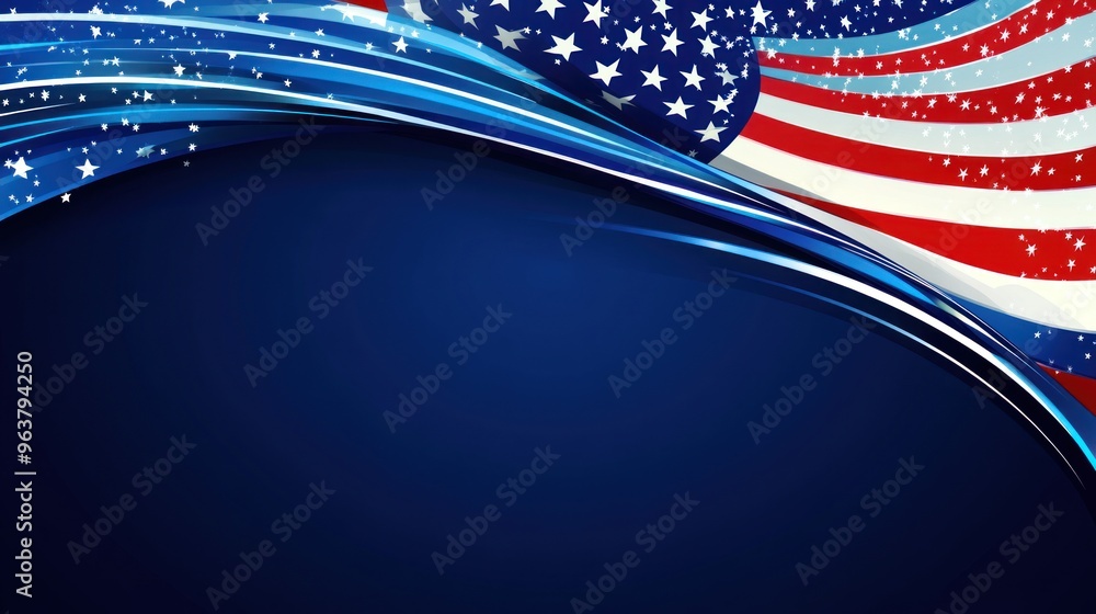 Wall mural a flag with stars and stripes is shown with a blue background