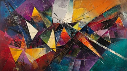 Fototapeta premium Vibrant abstract painting with geometric shapes and bold colors, creating a dynamic and energetic visual composition.