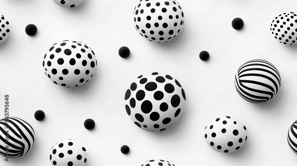 Poster monochrome sphere symphony: a captivating design featuring a seamless pattern of 3d spheres adorned 