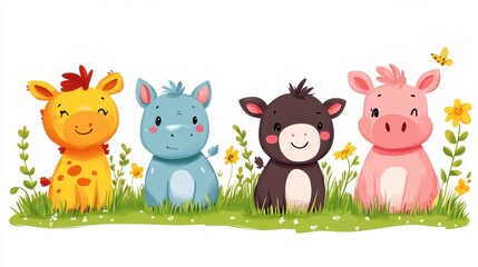 Naklejka premium Funny cartoon farm animals on white background