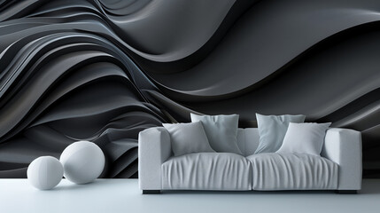 modern 3d wallpaper with a sphere of silk cloth waves, background 
