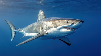 Naklejka premium Great white shark isolated on white