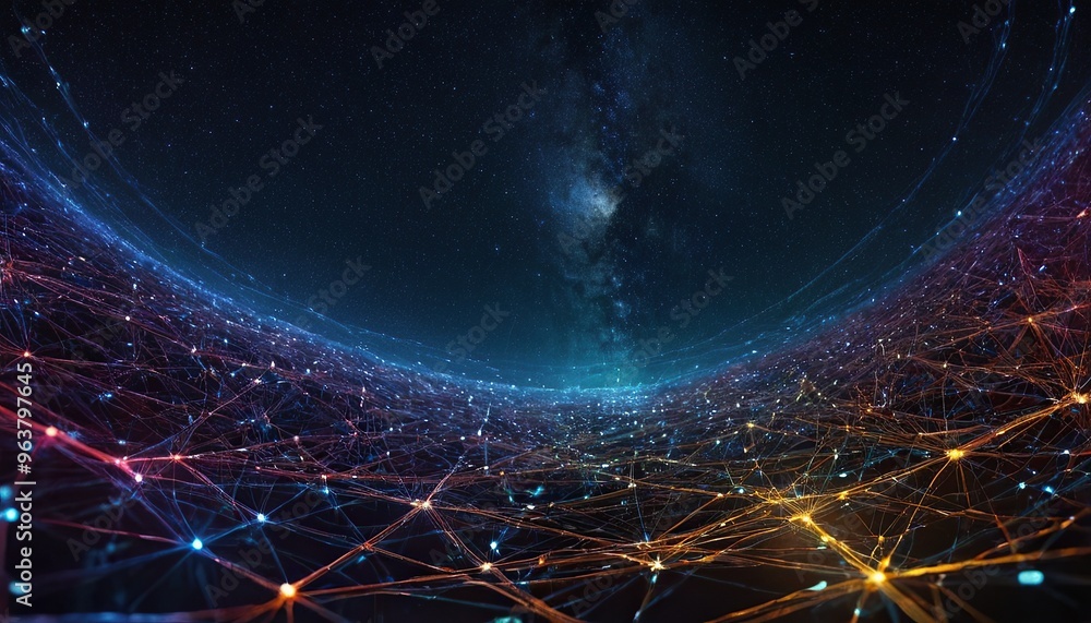 Poster digital technology and particles mesh background design 21