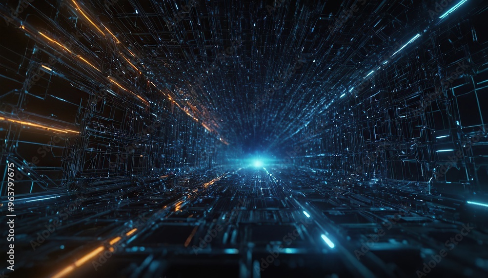 Poster digital technology and particles mesh background design 19