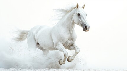 Fototapeta premium Horse with mane flowing on white background