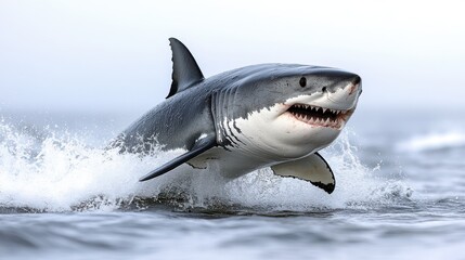 Fototapeta premium Jumping shark, white background