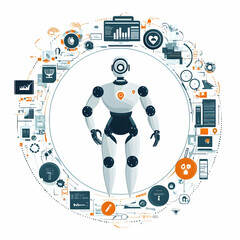 Fototapeta premium Flat AI Automation Cost Efficiency Concept: Sleek Border Frame with AI Icons & Cost Symbols in Simple Vector Design for Business