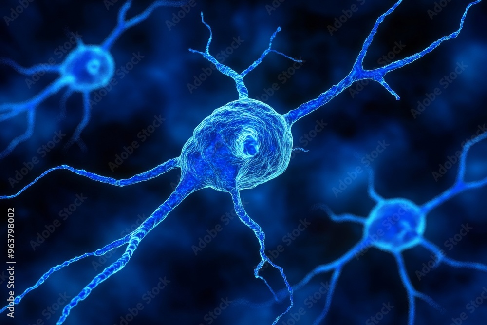 Poster brain derived neurotrophic factor (bdnf) action potential and microglia young woman gazing at a glow
