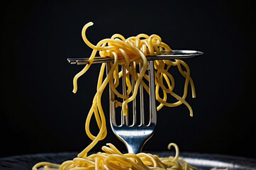 Floating Pasta Fork with Twisted Noodles Symbolizing Global Food Security for World Food Day
