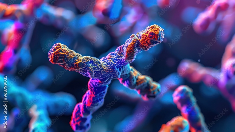 Poster a fluorescent microscope image of chromosomes labeled with different colors, highlighting their uniq