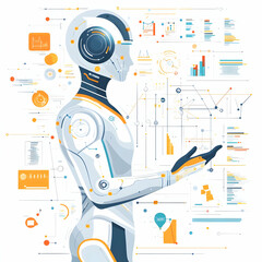Flat AI-Powered Predictive Analytics Vector: Clean Abstract Illustration with Data Graphs and Algorithmic Patterns on White Background for Smart Business Insights