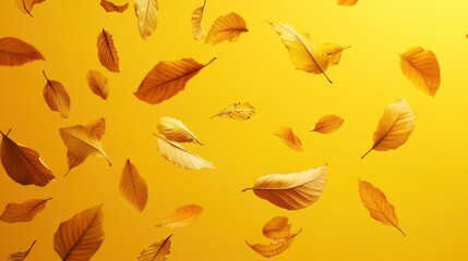 Fototapeta premium A vibrant display of falling yellow leaves against a bright background.