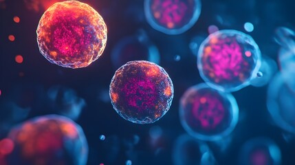 Naklejka premium Monkeypox Virus Cells Under Microscope.