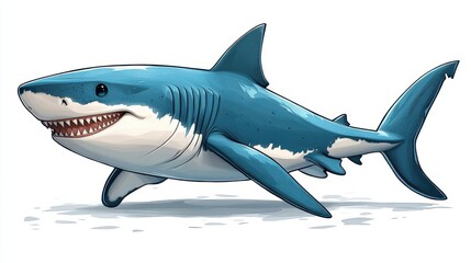 Fototapeta premium Playful cartoon shark on plain white background