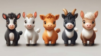 Naklejka premium Playful cartoon farm animals on white background