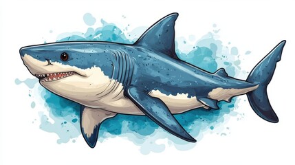 Naklejka premium Playful cartoon shark on plain white background