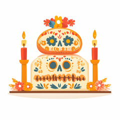 Fototapeta premium Flat Pan de Muerto and Altar Vector Design - Isolated Illustration Showcasing Traditional Elements of Dia de Muertos on Clean White Background