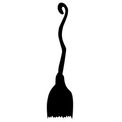 silhouettes of different witches' brooms on white