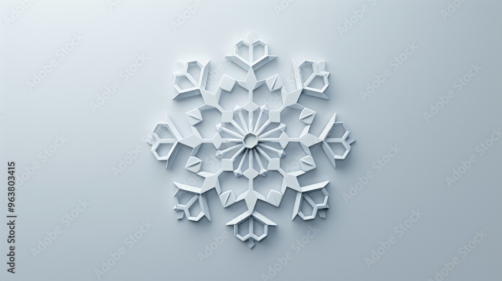 Poster a minimalist white snowflake icon with intricate hexagonal patterns
