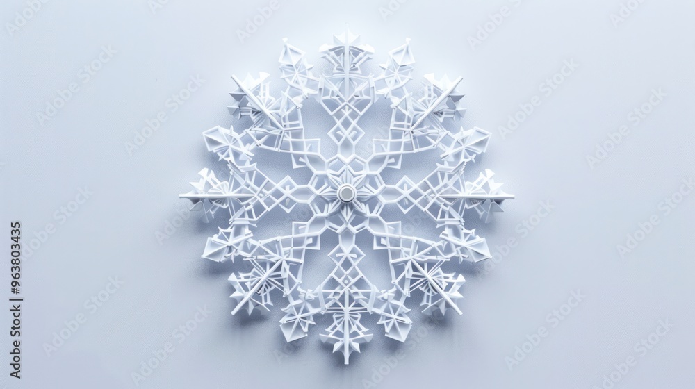 Poster a minimalist white snowflake icon with intricate hexagonal patterns