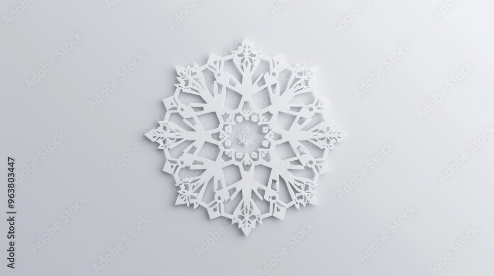 Poster a minimalist white snowflake icon with intricate hexagonal patterns