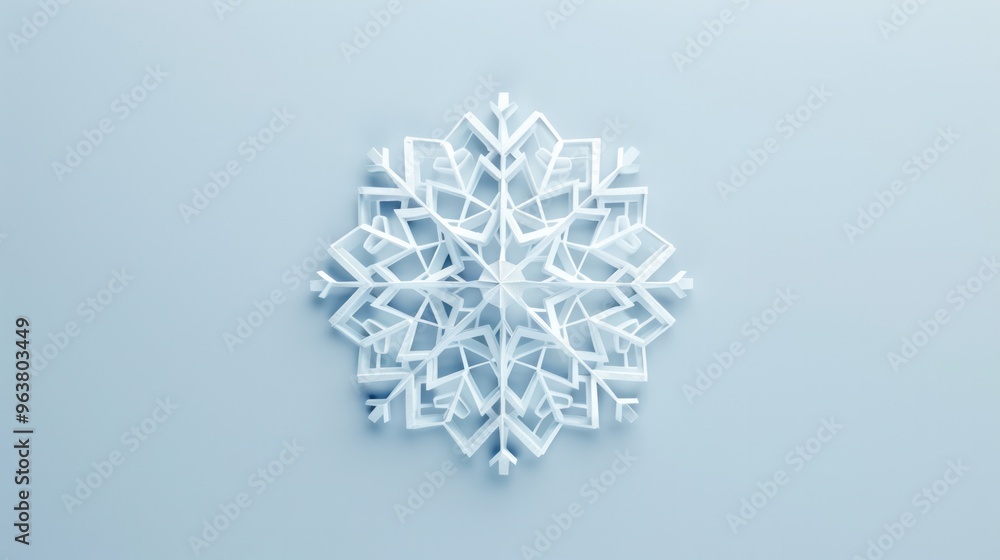 Poster a minimalist white snowflake icon with intricate hexagonal patterns