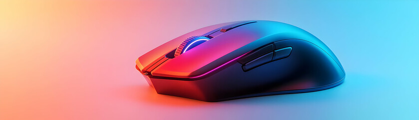 Holographic Sensitivity Settings Showcase: Gaming Mouse on White Surface with Digital Interaction Concept - Perfect for Photo Stock