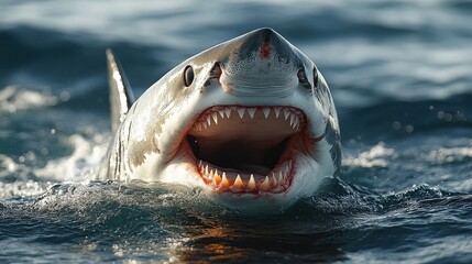 Fototapeta premium Shark with open mouth, white background