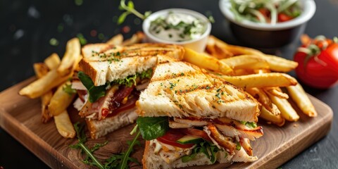 Club Sandwich with Chicken accompanied by Fries