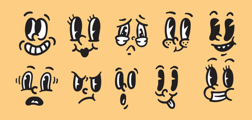 Set of Unique Cartoon Face Expressions with Different Emotions - Vector Illustration of Funny and Sad Faces, Googly Eyes, and Various Mouths - Perfect for Emojis, Stickers, etc