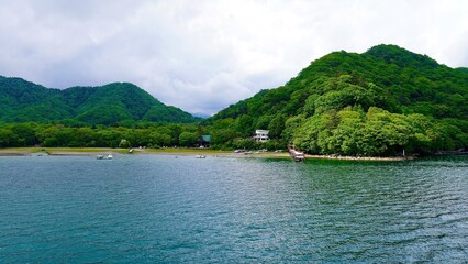 栃木県日光市の遊覧船から見た中禅寺湖の風景