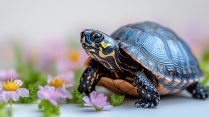 Fototapeta premium Turtle crawling on a white background