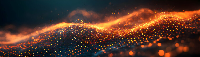 Fototapeta premium Tech-Driven Financial Strategy: A Glowing Abstract Background with Dynamic Lines & Geometric Shapes Symbolizing AI Integration for Cost Efficiency & Technological Transformation