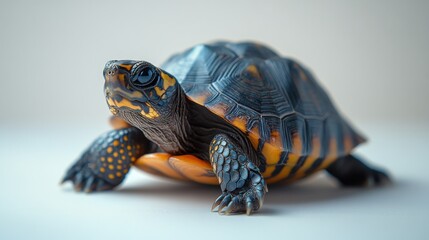 Obraz premium Turtle with shell details on plain white backdrop