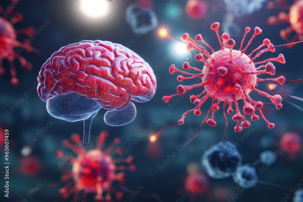 Aufkleber glial cells neural coding and neurolinguistics conceptual visualization of brain cells and viral par