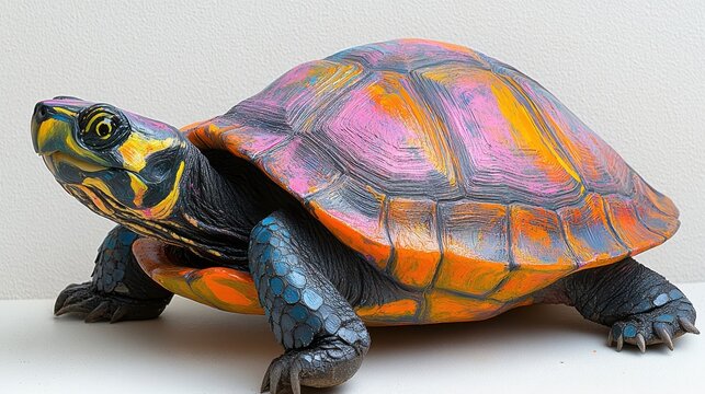 Vibrant painted turtle shell, isolated on white