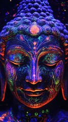 Fototapeta premium Buddha statue in neon light