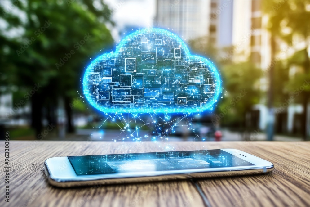 Poster digital cloud computing technology with smartphone