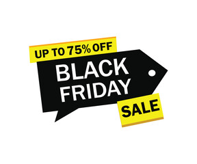 Black friday sale label. Up to 75% off. 